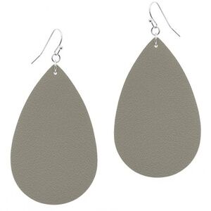 Gray tear drop shape leather earrings